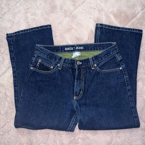 vintage guess cropped boot/flare dark denim blue jeans women’s size 29